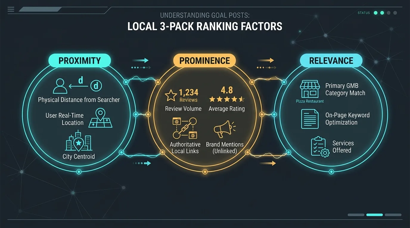 Local SEO ranking factors distribution chart illustrating primary category weight versus reviews and citations
