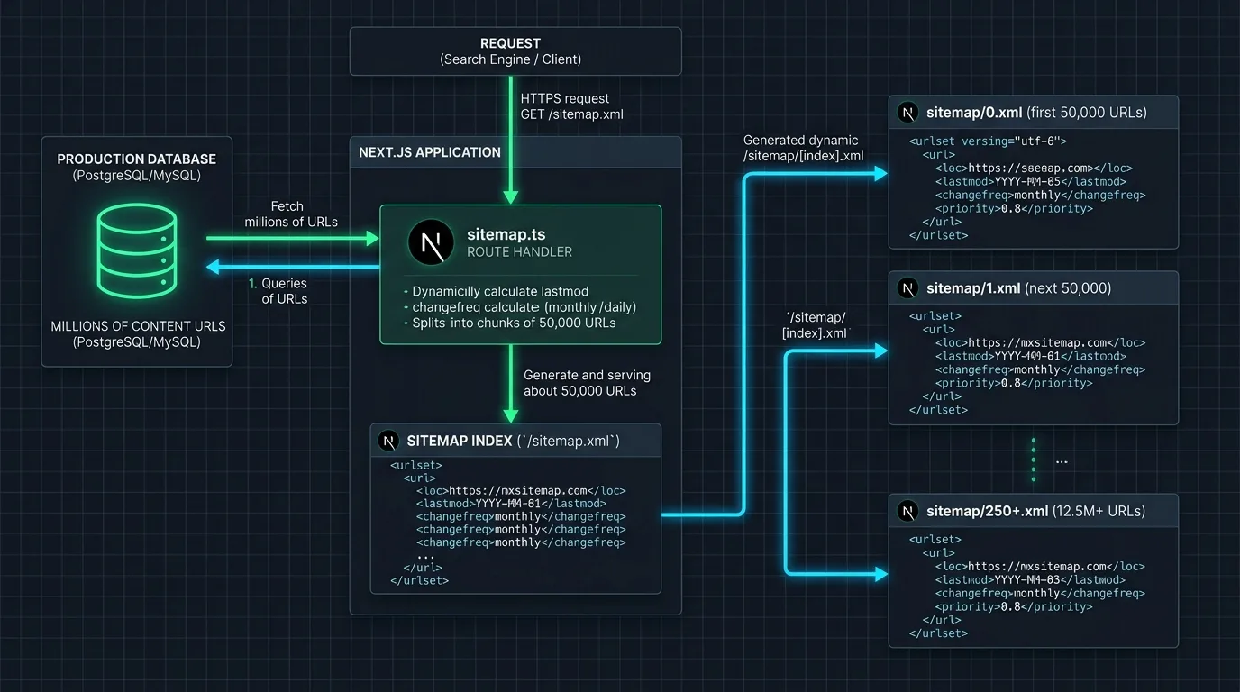 Next.js Dynamic XML Sitemap Generation and Splitting Architecture