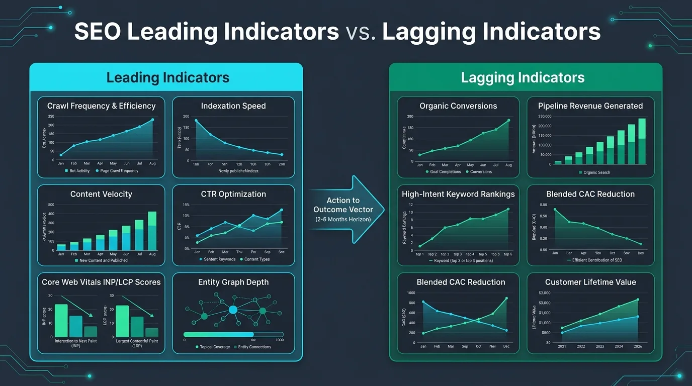 SEO Leading Indicators vs Lagging Indicators Technical Matrix